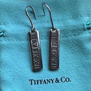 Tiffany & Co. Silver Roman Numeral Atlas 2003 Dangle Earrings